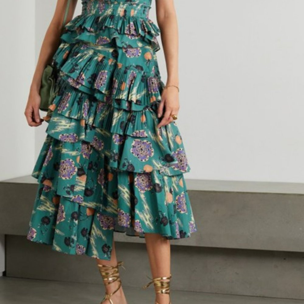 NWT Ulla Johnson Aurore Tiered Ruffle Crisscross Dress Sz 6 - River Blossom - Picture 3 of 4